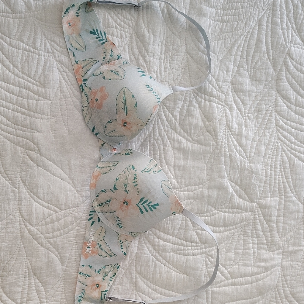 Hurley Floral Print Bra with Peach and Teal Accents